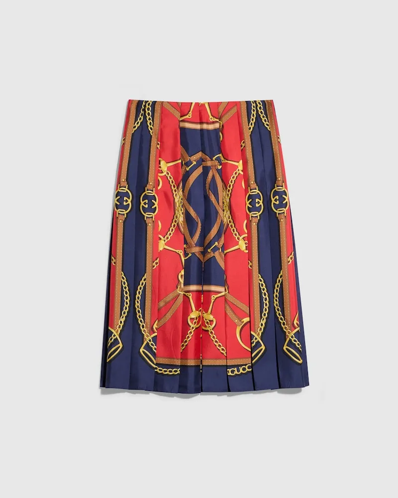 Gucci Midirock aus Seidentwill mit Print, Größe Rot