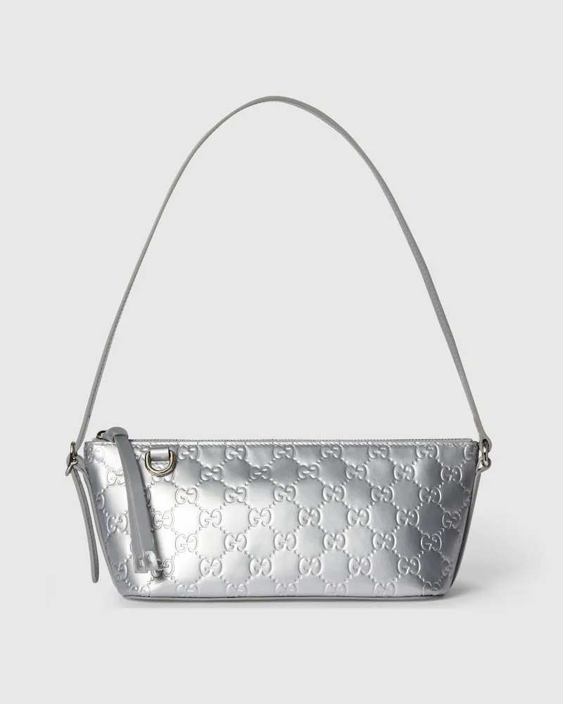 Gucci Kleine GG Emblem Schultertasche Silver