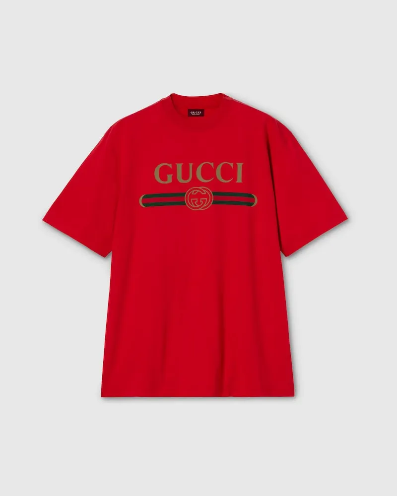 Gucci T-Shirt aus Jersey aus Seidenmischung Mit Print, Größe Rot