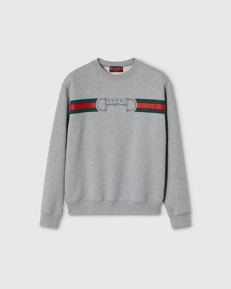 Gucci Sweat-shirt En Jersey De Coton À Imprimé, Taille Gris