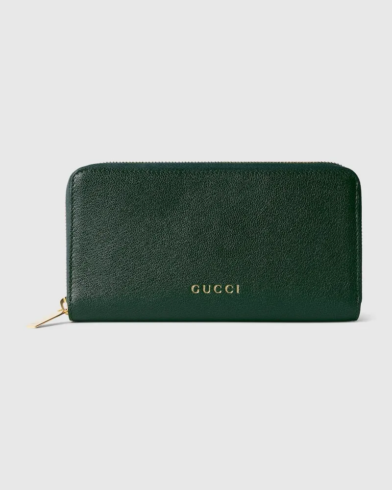 Gucci Brieftasche mit Rundumreißverschluss Und Schriftzug Grün