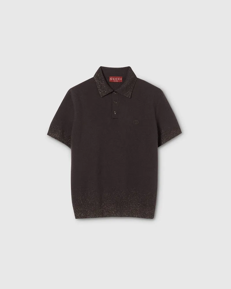 Gucci Poloshirt aus Wollstrick Und Lurex Mit Stickerei, Größe Braun
