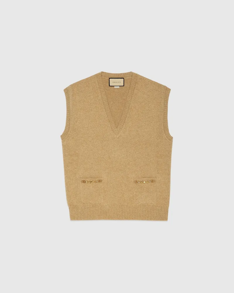 Gucci Weste aus Kaschmir Mit Kettendetail, Größe Beige