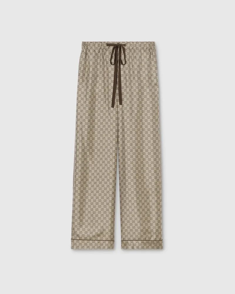Gucci Freizeithose aus Seidentwill Mit Print, Größe Beige