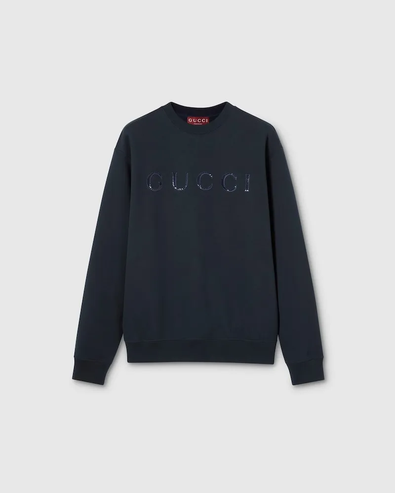 Gucci Sweatshirt aus Baumwolljersey Mit Stickerei, Größe Blau