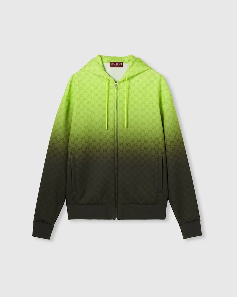 Gucci Jacke aus Leichtem Neopren Mit Print Und Reißverschluss, Größe Grün