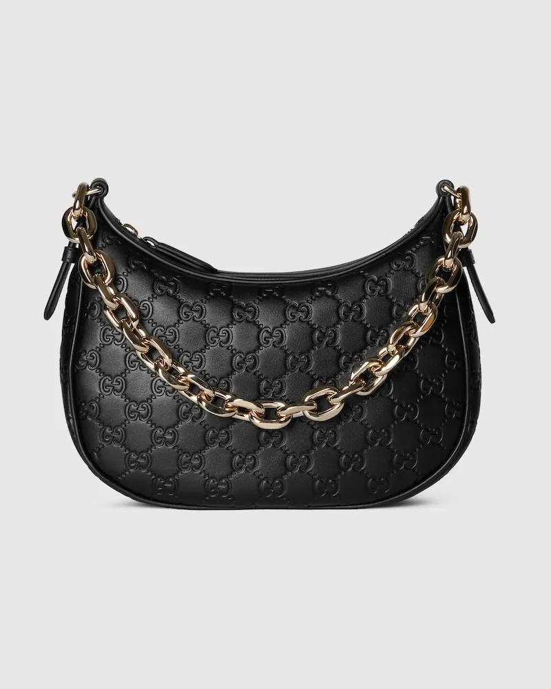 Gucci Mittelgroße GG Emblem Schultertasche Schwarz