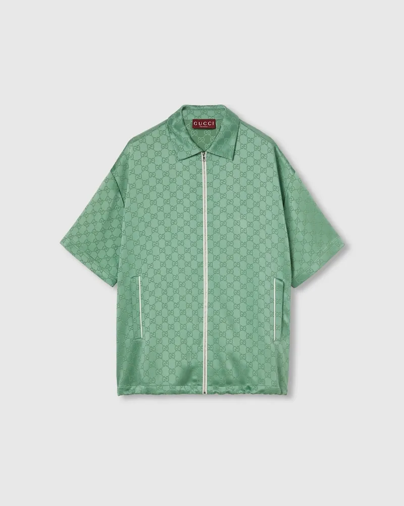 Gucci Hemdbluse aus GG Satin Mit RV Und Lockerer Passform, Größe Grün