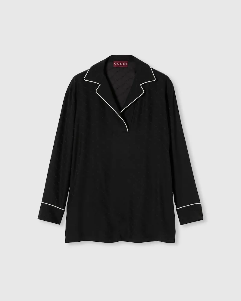 Gucci T-Shirt aus Seidenjacquard Mit Horsebit, Größe Schwarz