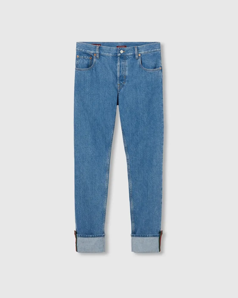 Gucci Schmal Zulaufende Hose aus Denim, Größe Blau