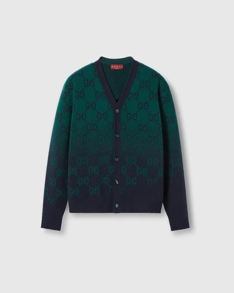 Gucci Cardigan aus GG Wolljacquard In Degradé-Optik, Größe Grün