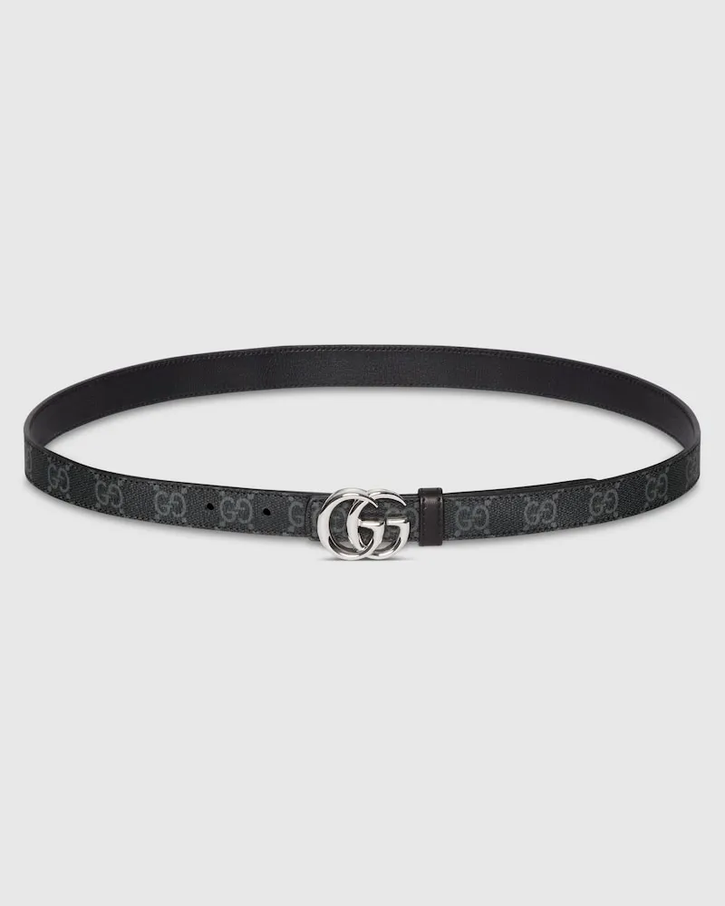 Gucci Schmaler, Wendbarer GG Marmont Gürtel, Größe 95 Schwarz