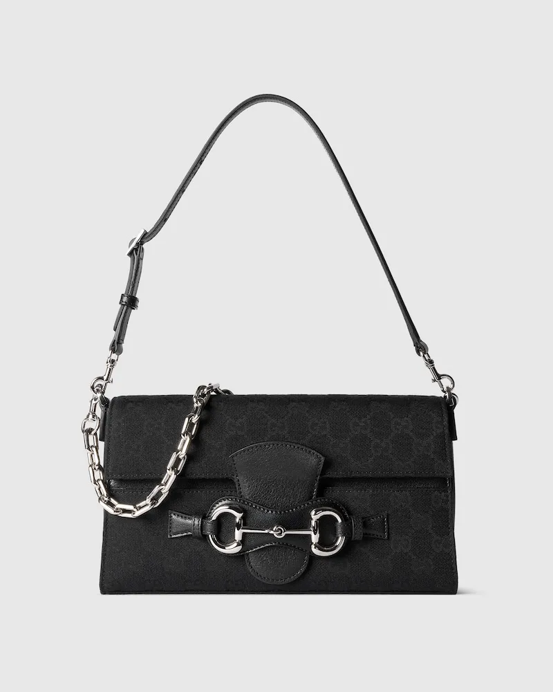 Gucci Mittelgroße Horsebit Ristretto Schultertasche Schwarz