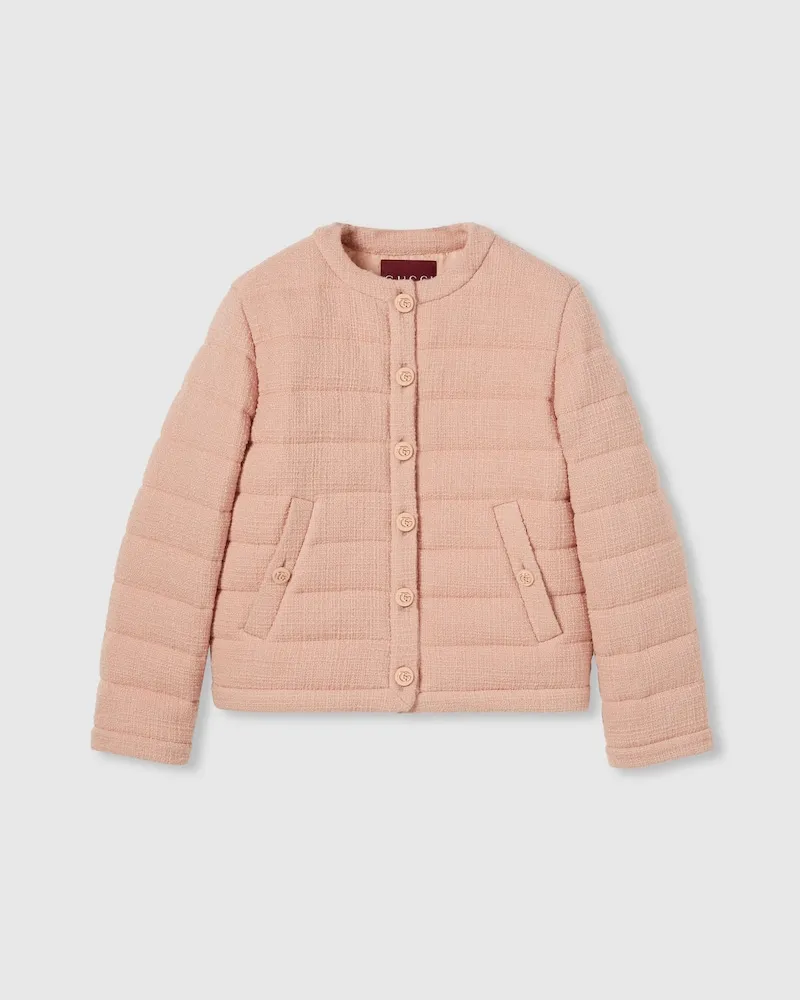 Gucci Wattierte Jacke aus Strukturiertem Wolltweed, Größe Pink