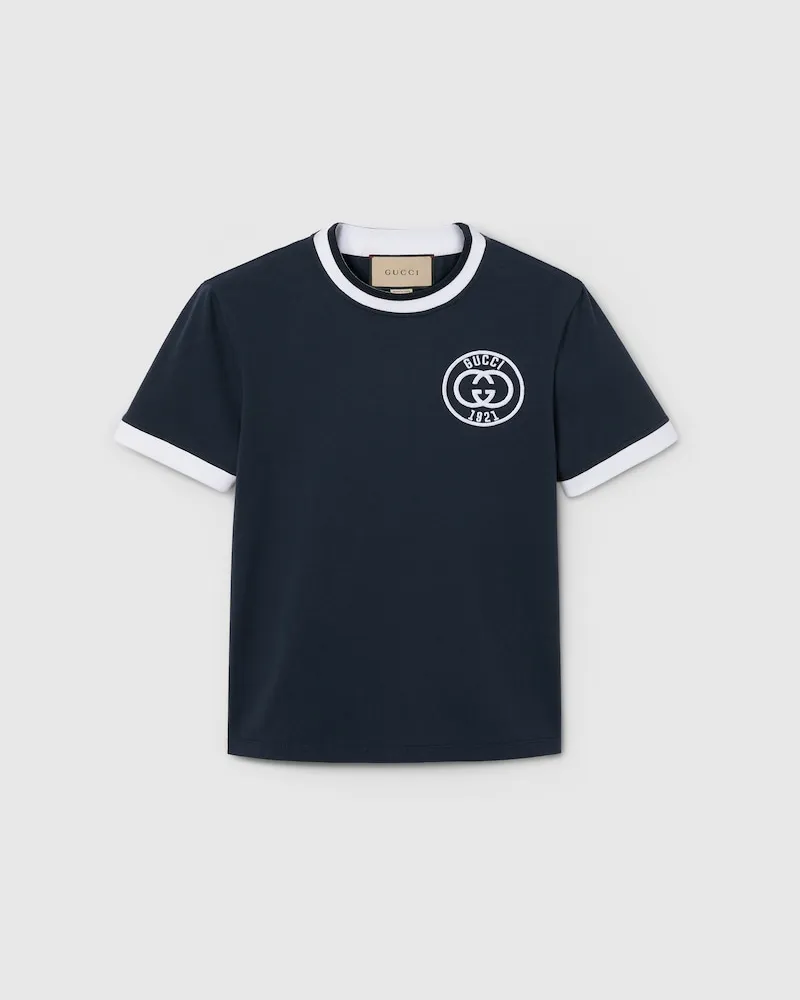Gucci T-Shirt aus Baumwolljersey Mit Stickerei, Größe Blau