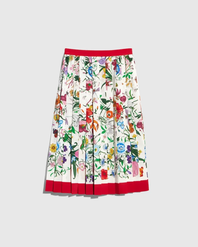 Gucci Plissierter Rock aus Seide mit Print, Größe Rot