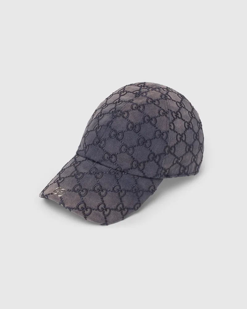 Gucci Baseballkappe aus Baumwollcanvas mit Stickerei Blau