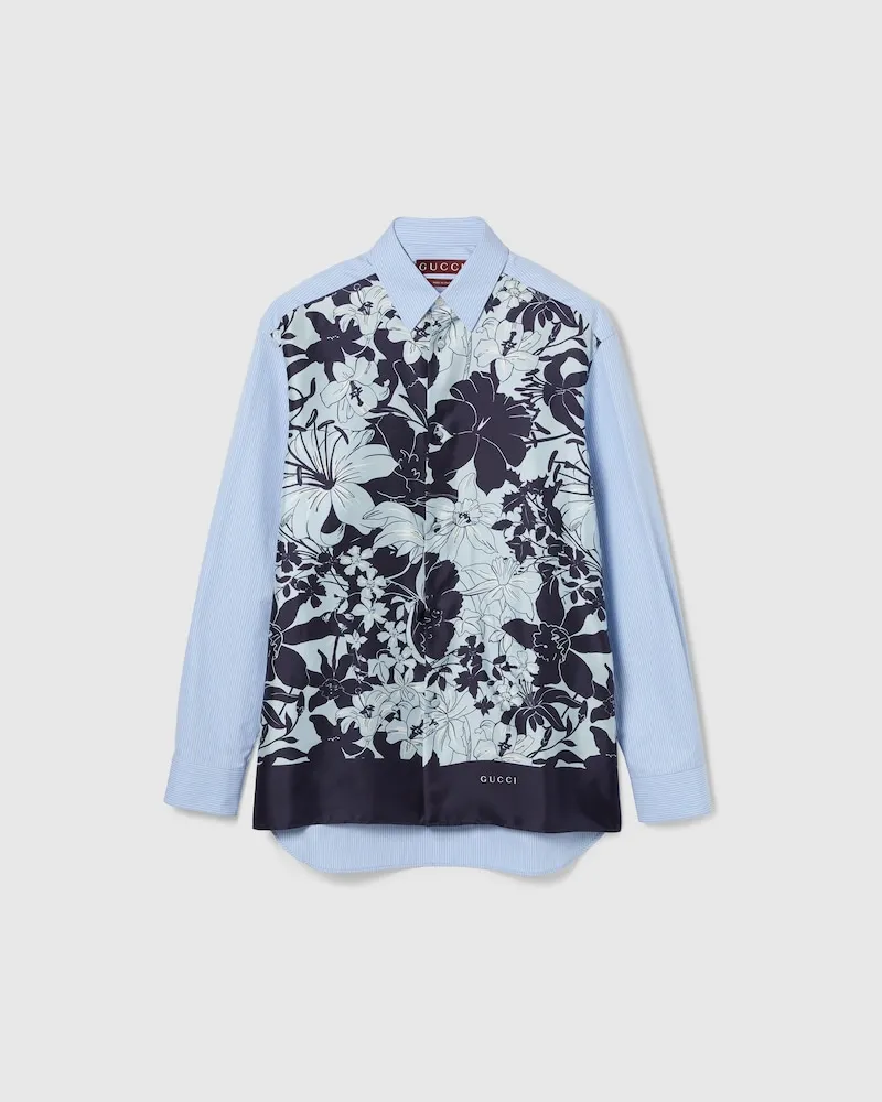 Gucci Hemd aus Baumwolle Und Seidentwill Mit Print, Größe Blau