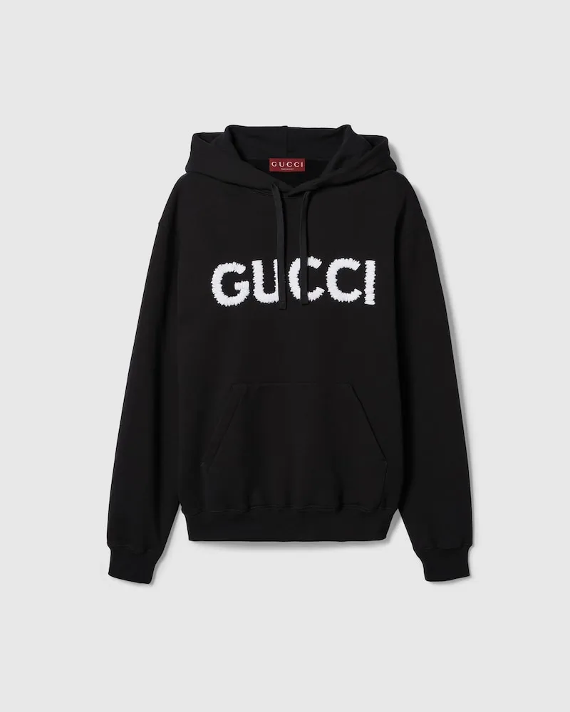 Gucci Sweatshirt aus Baumwolljersey Mit Stickerei Und Kapuze, Größe Schwarz