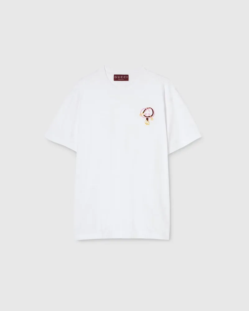 Gucci T-Shirt aus Baumwolljersey Mit Stickerei, Größe Weiß