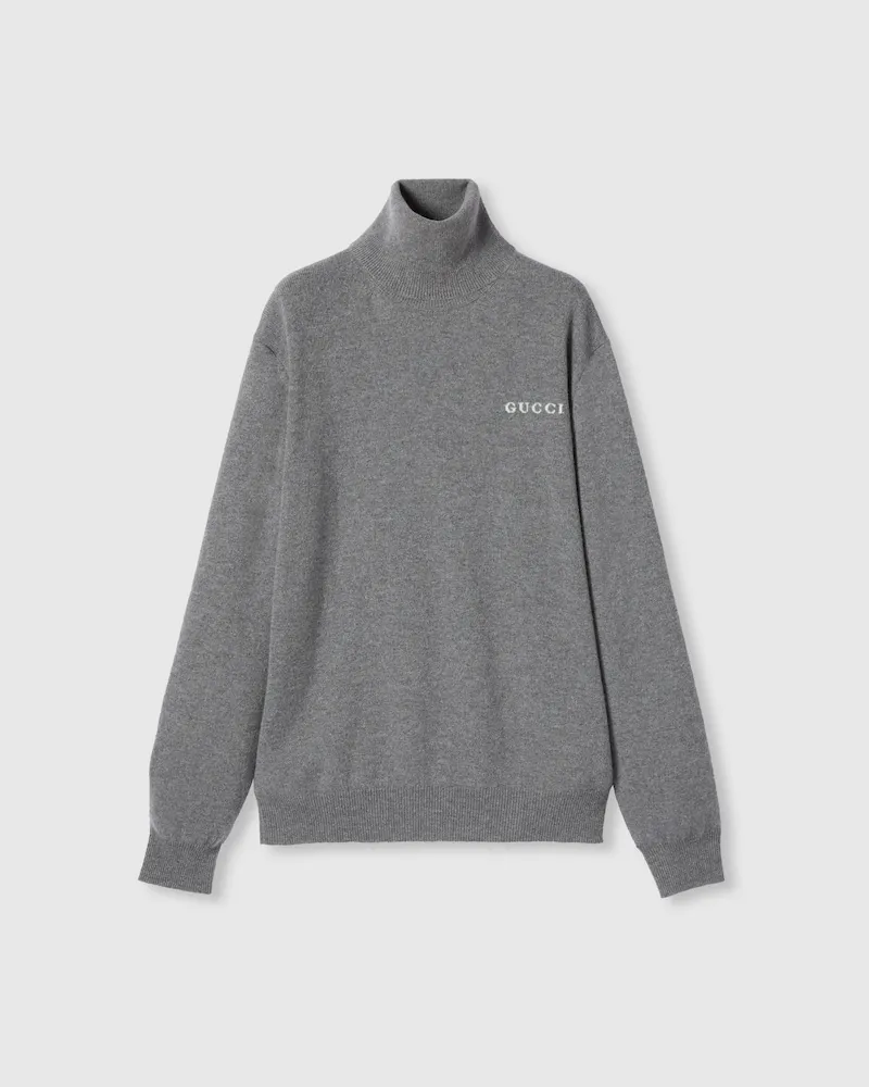 Gucci Rollkragenpullover aus Kaschmir Mit Intarsie, Größe Grau