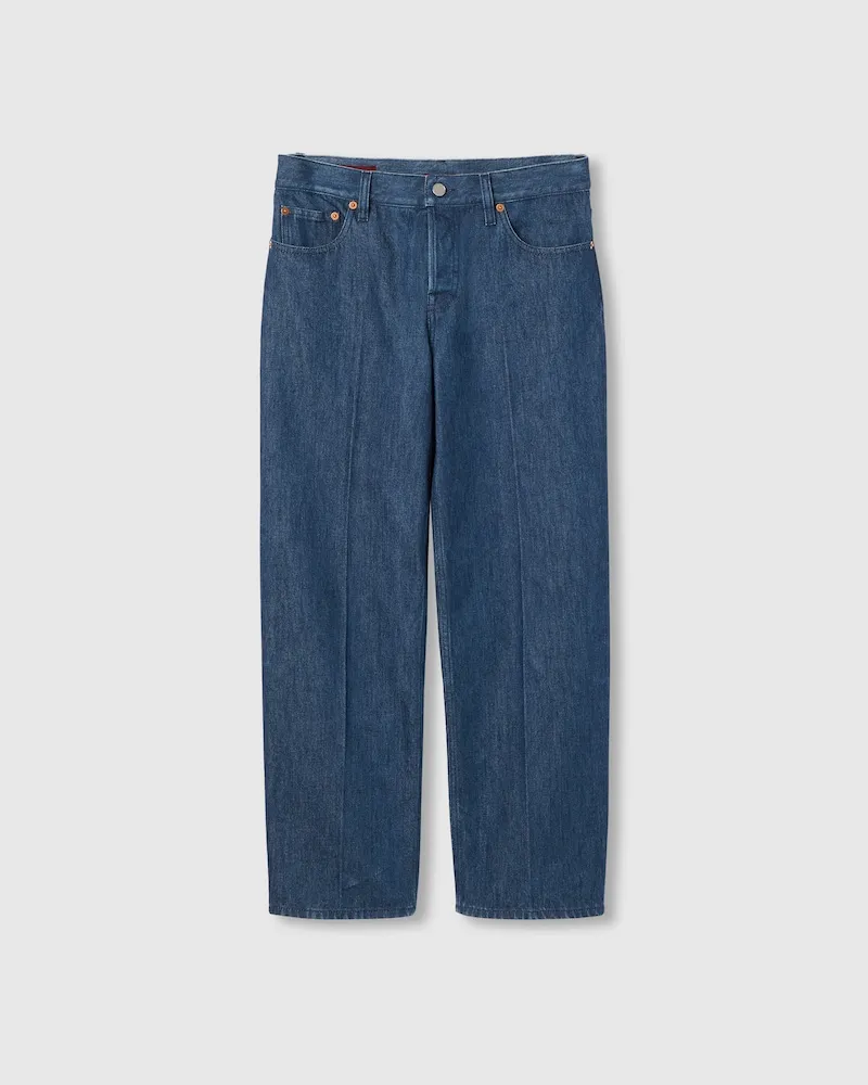 Gucci Hose aus Denim Mit Gerader Passform, Größe Blau