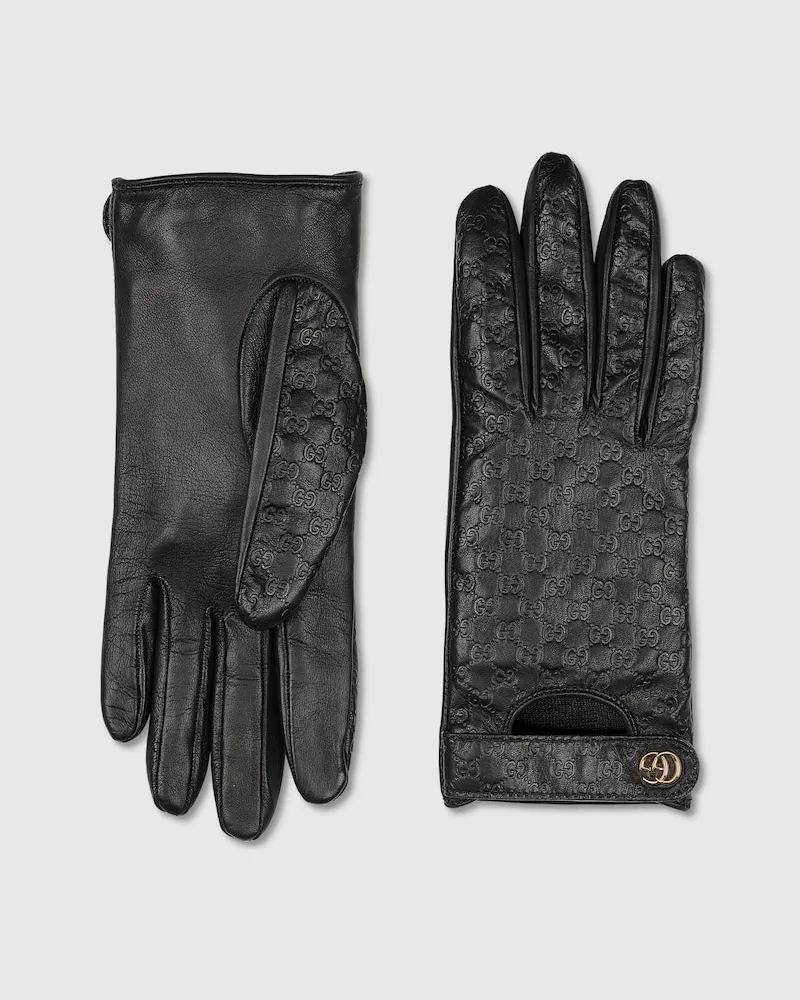Gucci Handschuhe aus GG Leder Mit Doppel G, Größe Schwarz
