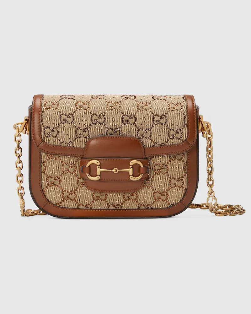Gucci Kleine Horsebit 1955 Schultertasche M. Kristallen Beige