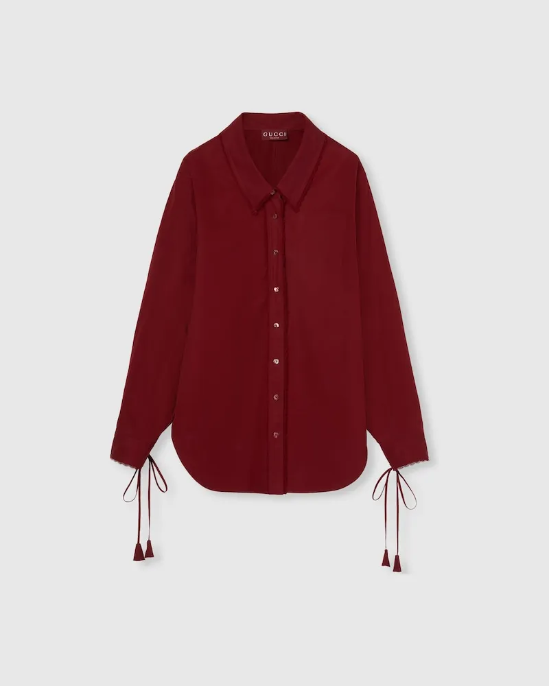 Gucci Bluse aus Baumwollpopeline Mit Schleife, Größe Bordeauxrot