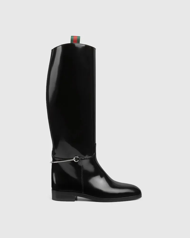 Gucci Damenstiefel Mit Schmalem Horsebit, Größe Schwarz