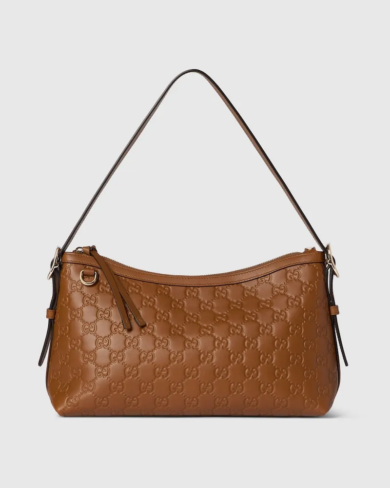 Gucci Mittelgroße GG Emblem Schultertasche Braun