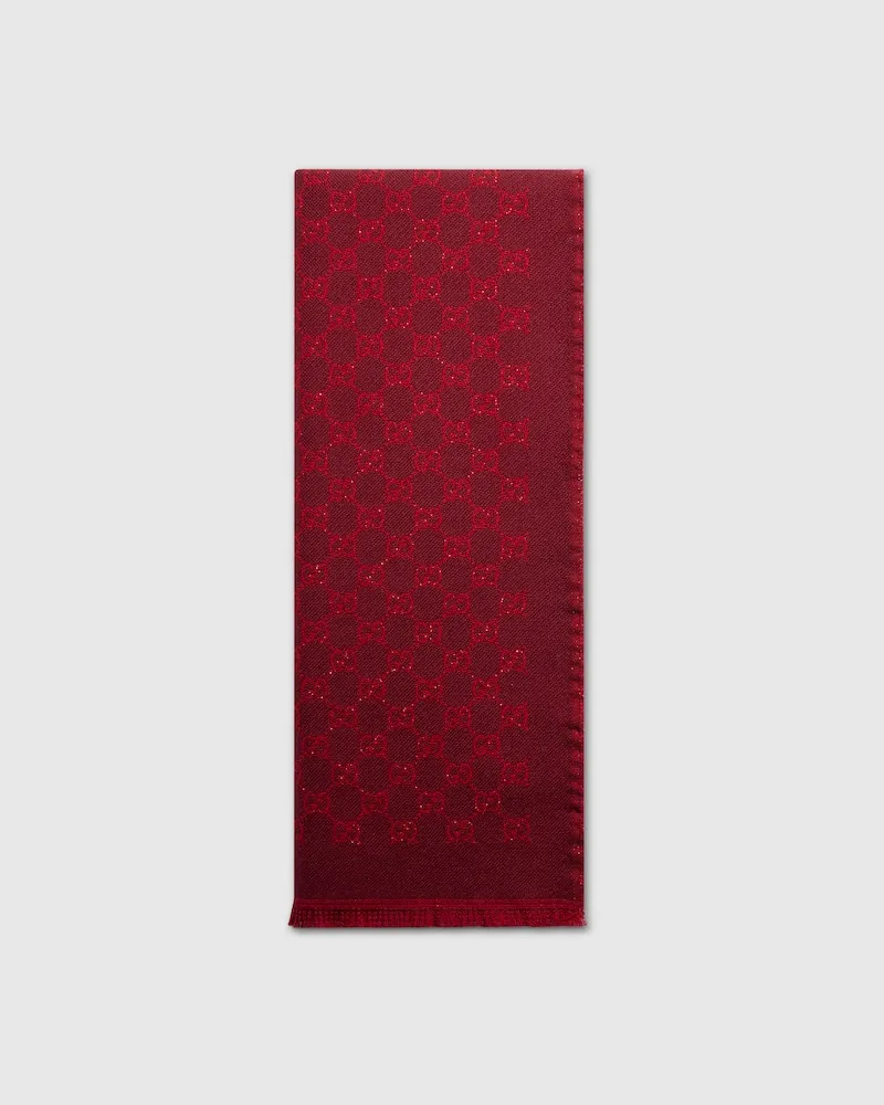 Gucci Schal aus GG Wolle, Viskose Und Lame-Jacquard Bordeauxrot