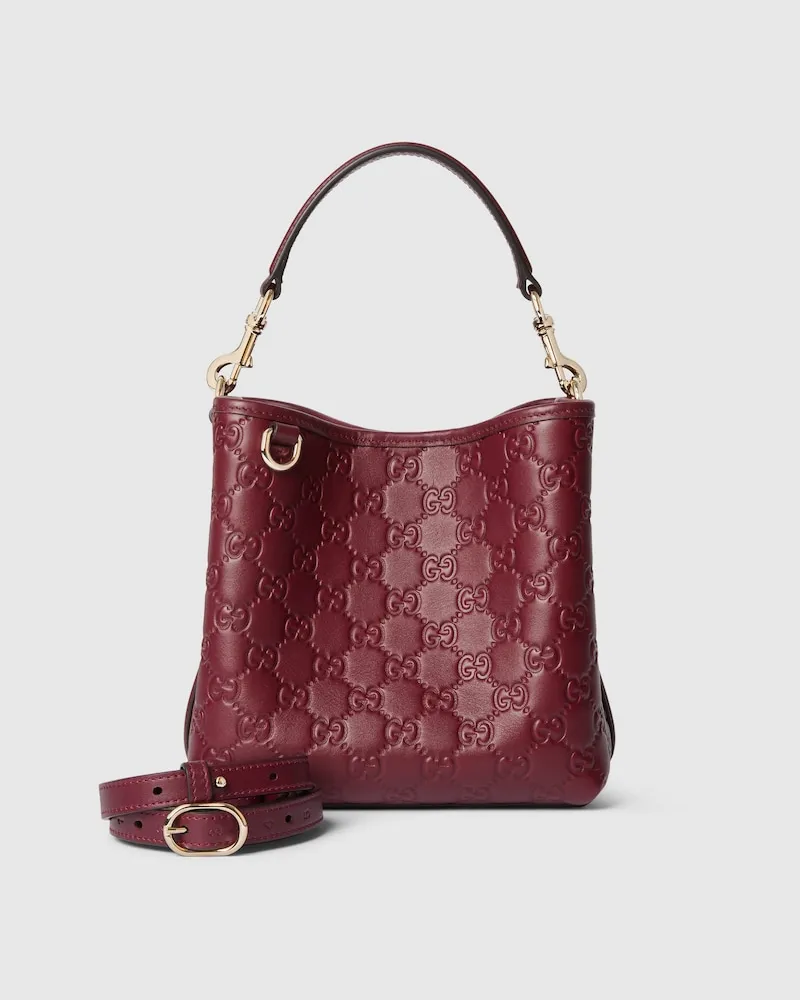 Gucci Kleine GG Emblem Bucket Bag Bordeauxrot