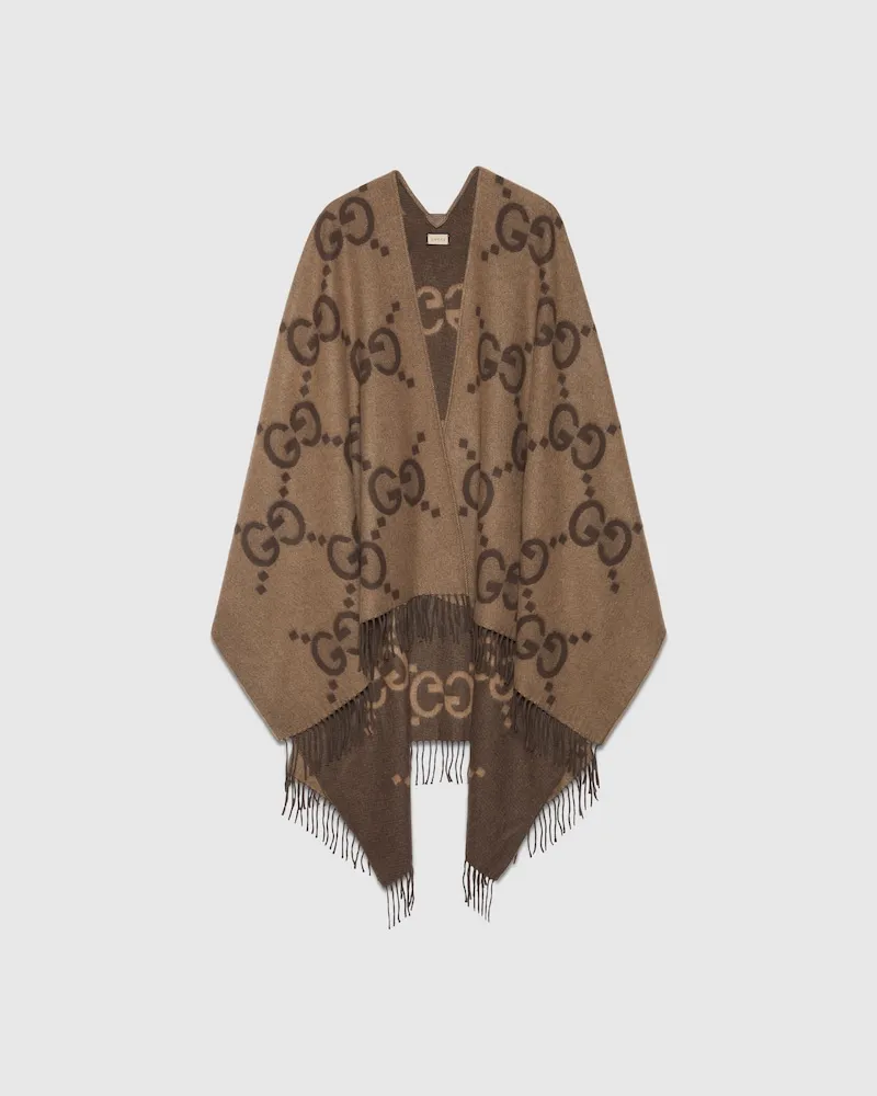 Gucci Cape Réversible En Cachemire Jumbo GG Marron