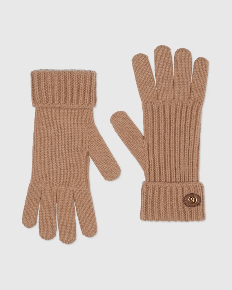 Gucci Handschuhe aus Wolle Und Kaschmir Mit Doppel G, Größe Beige