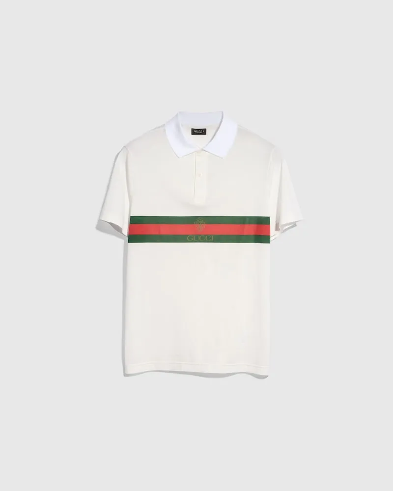 Gucci Poloshirt aus Baumwolljersey mit Web, Größe Weiß