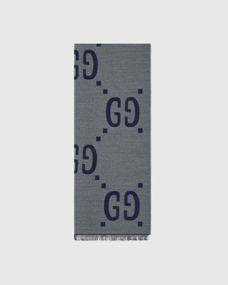 Gucci Schal aus GG Jacquard aus Wolle Und Seide Blau