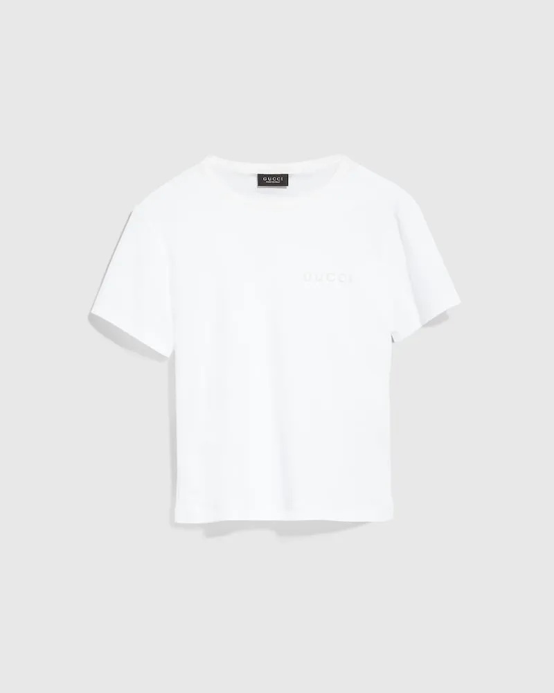 Gucci T-Shirt aus Baumwolljersey mit Stickerei, Größe Weiß