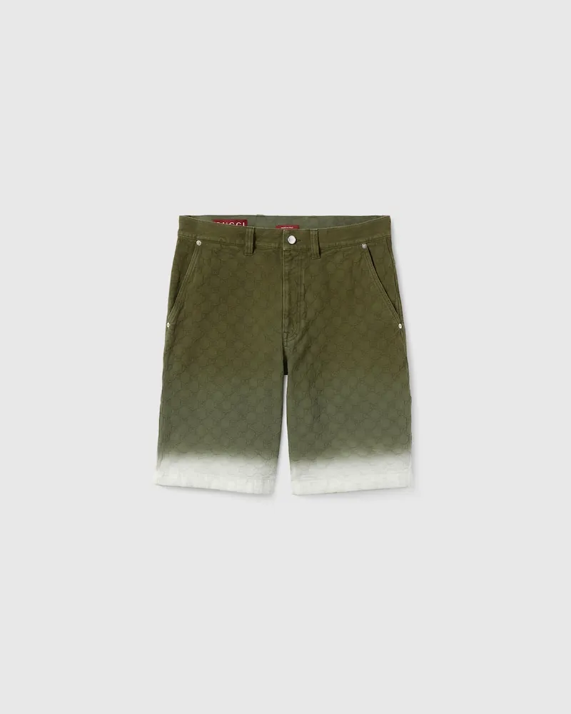 Gucci Shorts aus Gebleichtem GG Baumwolldenim-Jacquard, Größe Grün