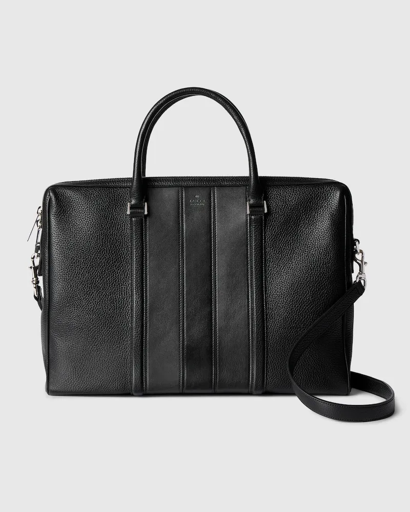 Gucci Mittelgroße Web Trademark Aktentasche Schwarz