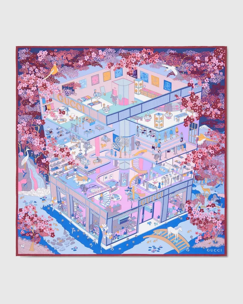 Gucci Vierecktuch aus Seidentwill Mit Print Blau