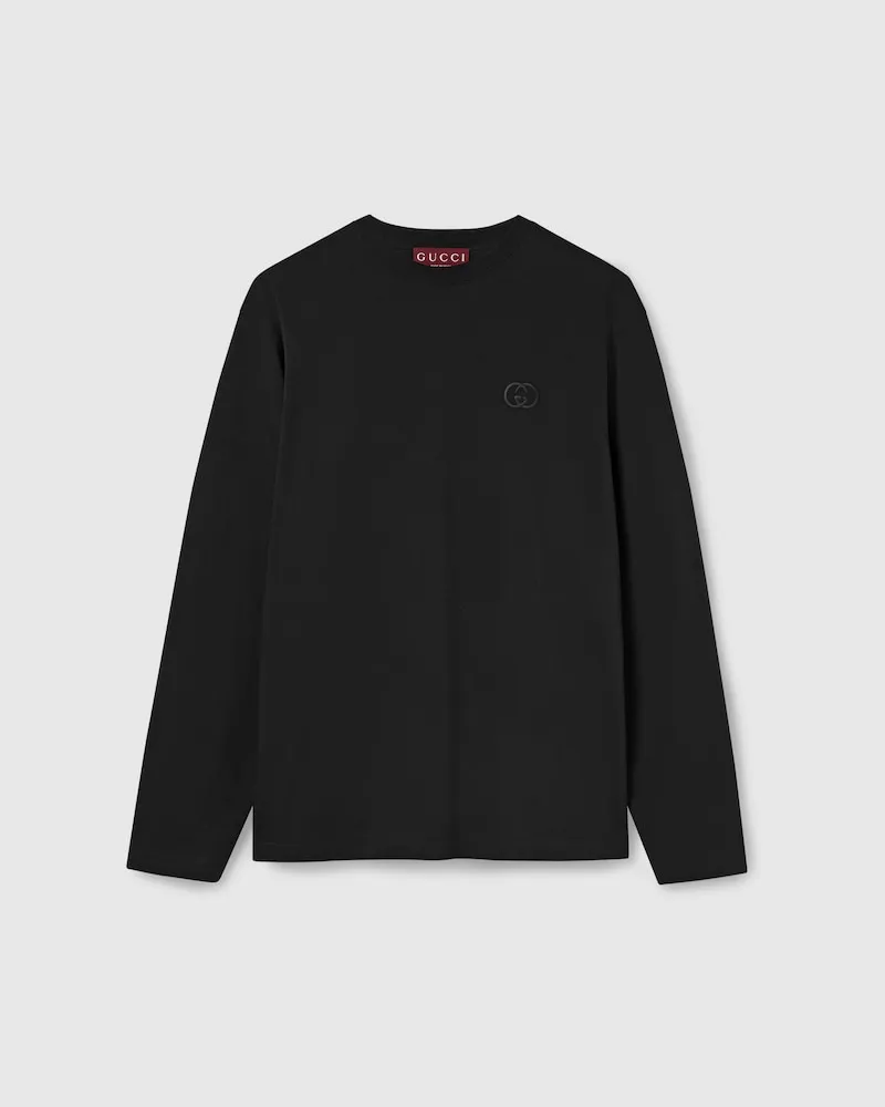 Gucci Langärmliges T-Shirt aus Baumwolljersey, Größe Schwarz