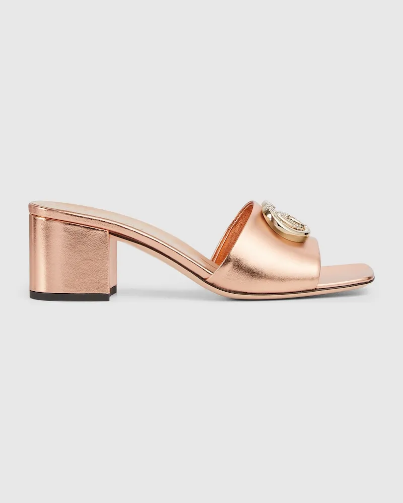 Gucci Plateau-Damenpumps Mit Kristallbesetztem Doppel G, Größe Gold