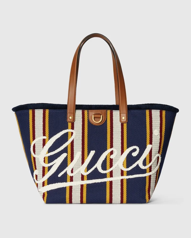 Gucci Mittelgroßer Shopper aus Canvas Mit Stickerei Blau