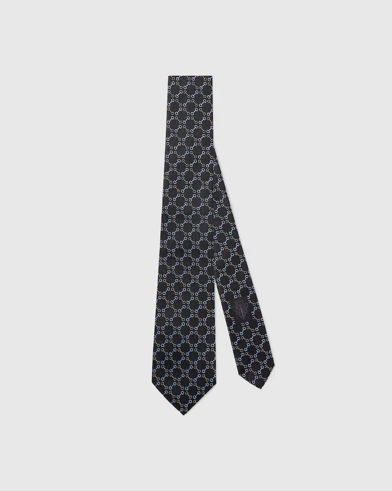 Gucci Krawatte aus Seidenjacquard mit Horsebit Schwarz