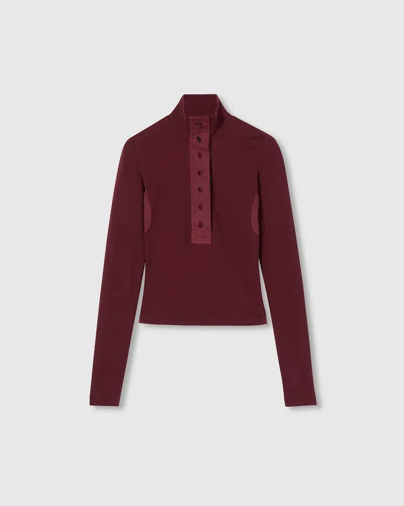 Gucci Langärmliges T-Shirt aus Gerippter Baumwolle, Größe Bordeauxrot