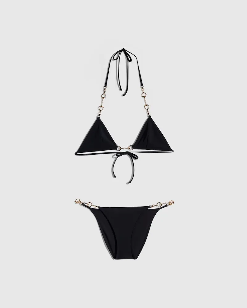 Gucci Bikini aus Stretch-Jersey mit Horsebit, Größe Schwarz