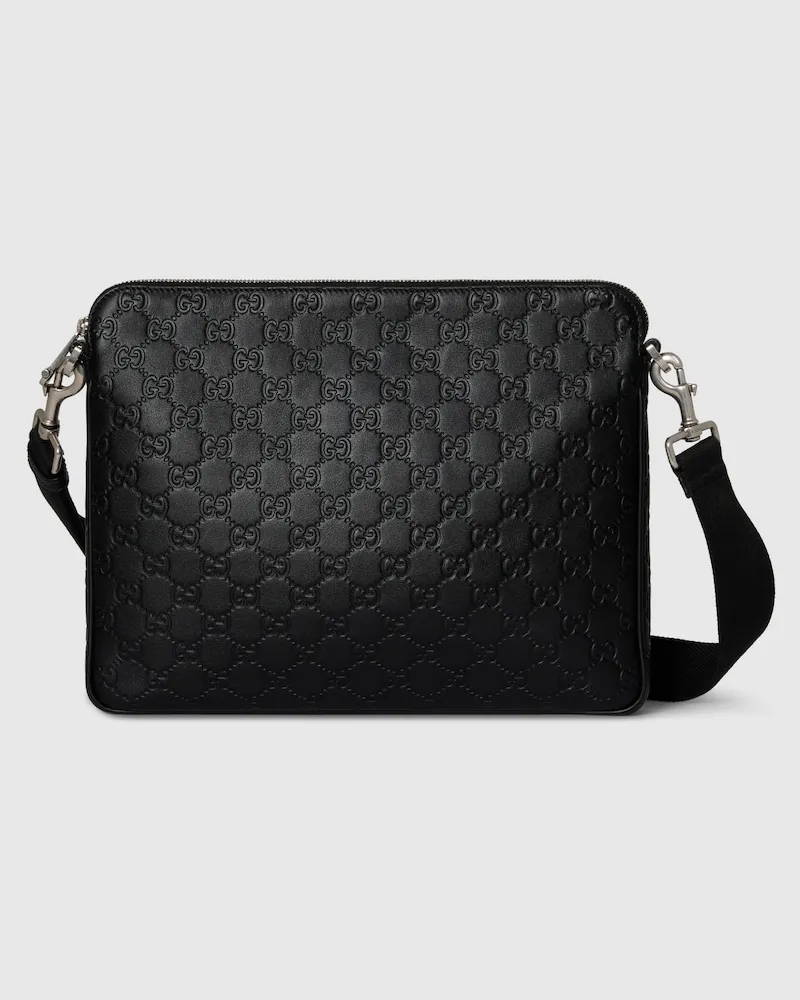 Gucci Mittelgroße GG Emblem Umhängetasche Schwarz