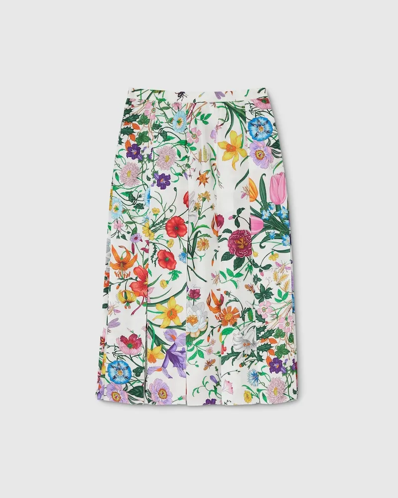 Gucci Faltenrock aus Seidentwill Mit Print, Größe Weiß
