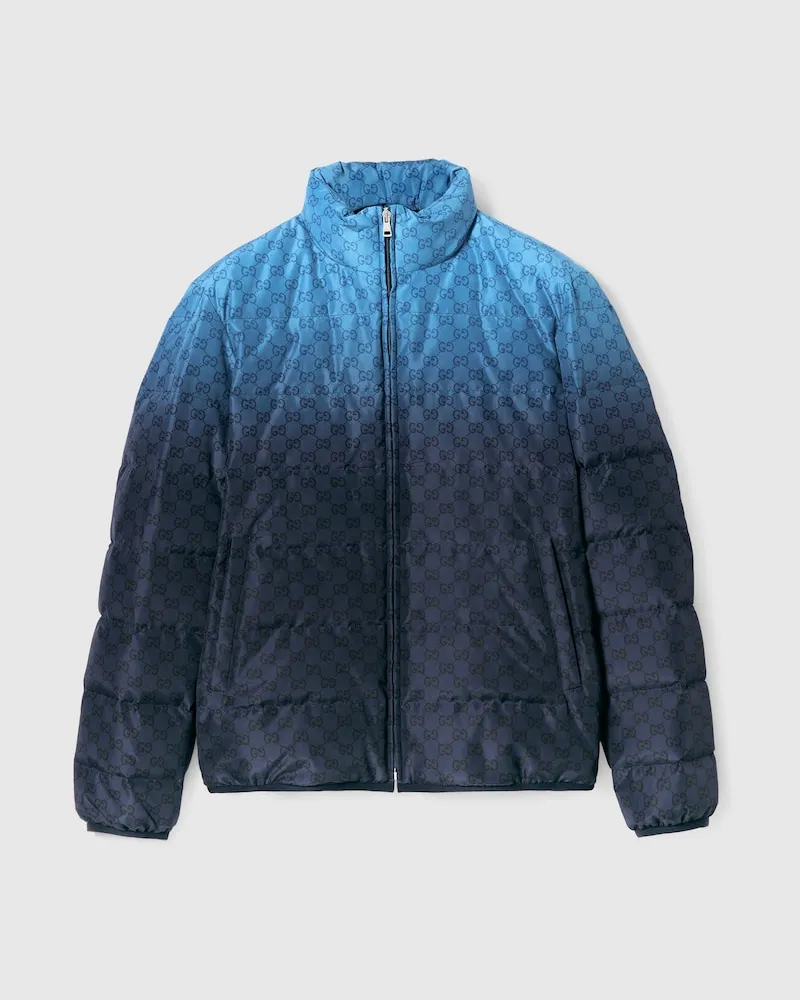Gucci Jacke aus Technischem Popeline Mit Print Und RV, Größe Blau